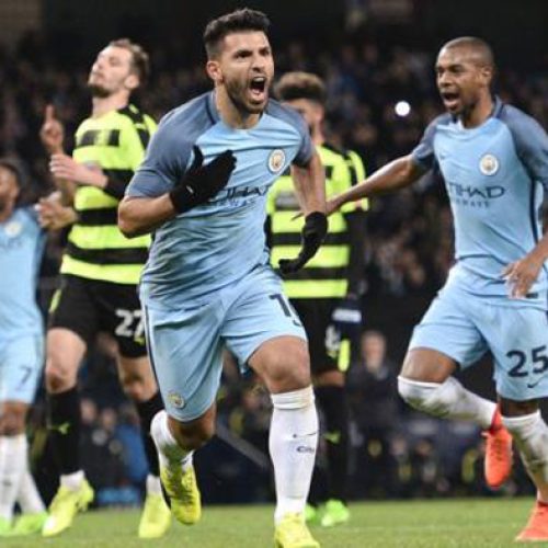 Aguero’s brace helps City eliminate Huddersfield