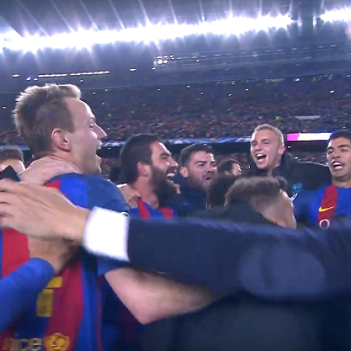 Barca celebrating their comeback victory