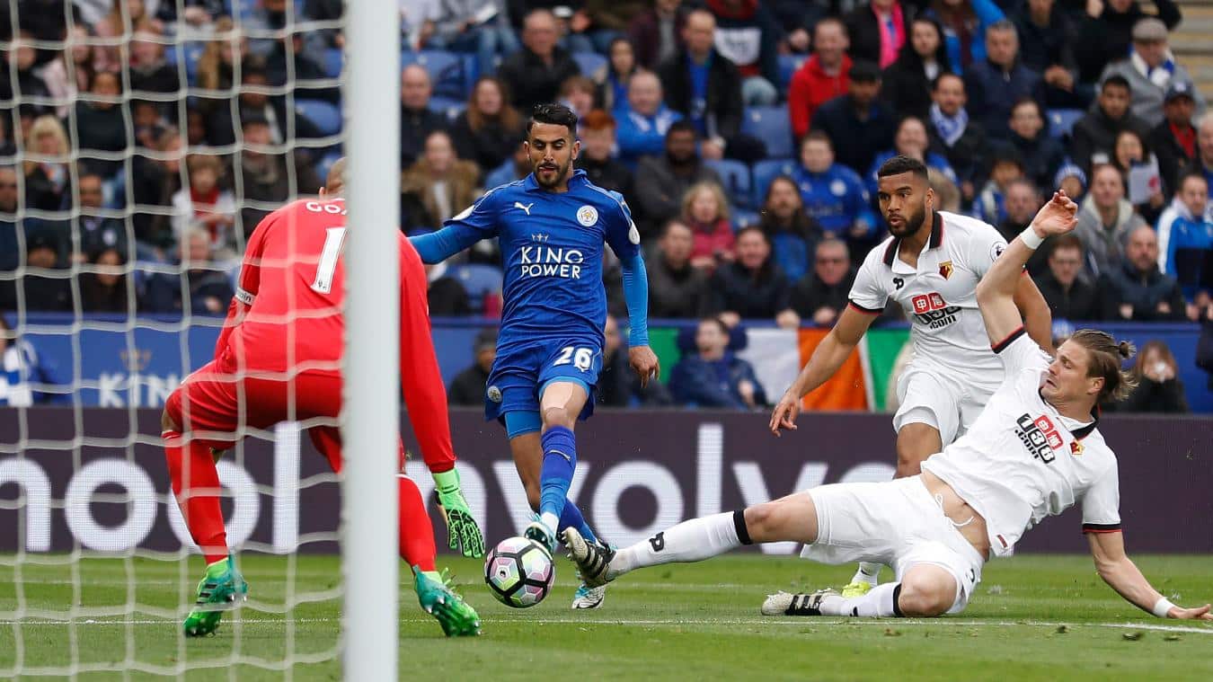 You are currently viewing Mahrez on target as champions move into top half