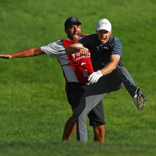 Spieth splashes out of bunker to win Travelers