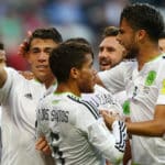 Mexico celebrating Moreno's late equaliser