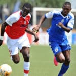 Chris Matombo challenged by Katlego Mohamme