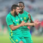 Riyaad Norodien celebrates his goal with Thabo Cele