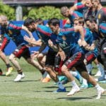 Spanish national team players attend their team's training session in Krasnodar