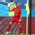 Dries Mertens of Belgium celebrates after opening the scoring against Panama.