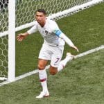 Cristiano Ronaldo of Portugal celebrates after scoring against Morocco.