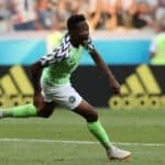 Ahmed Musa of Nigeria celebrates after scoring his second goal against Iceland.
