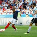 Kylian Mbappe slots home his second against Argentina