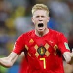 Kevin De Bruyne of Belgium celebrates his side's World Cup progression.