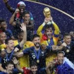 Players of France celebrate after winning the FIFA World Cup 2018