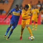 Leonardo Castro of Kaizer Chiefs tackled by Thamsanqa Mkhize of Cape Town City.