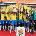 Mamelodi Sundowns celebrates lifting the 2018 Shell Helix Cup