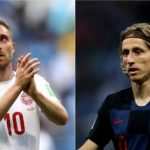 Christian Eriksen of Denmark (Left) and Luka Modric of Croatia (Right).