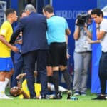 Neymar receiving treatment against Mexico.