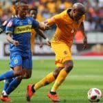 Lebogang Manyama of Kaizer Chiefs evades challenge from Surprise Ralani of Cape Town City.