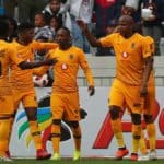 Khama Billiat and Lebogang Manyama celebrate with their Kaizer Chiefs teammates