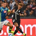 Napoli's Marek Hamsik and Neymar of PSG