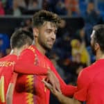 Brais Mendez of Spain celebrates his debut goal