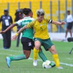 Janine Van Wyk of South Africa challenges Helen Chanda of Zambia during the 2018 TOTAL African Womens Cup of Nations match between South Africa and Zambia on the 24 November 2018 at Accra Sports Stadium, Ghana / Pic Sydney Mahlangu/BackpagePix