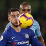 Eden Hazard of Chelsea and Fernandinho of Manchester City