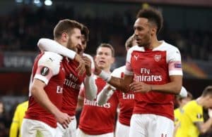 Read more about the article Mustafi, Sokratis on target as Arsenal breeze through