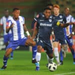 Thulani Hlatshwayo of Bidvest Wits is tackled by Yannick Zakri of Maritzburg United during the Absa Premiership match between Bidvest Wits and Maritzburg United 01 February 2019 at Bidvest Stadium Pic Sydney Mahlangu/ BackpagePix