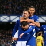 Everton player celebrate after going 2-0 up against Chelsea