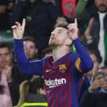 Barcelona's Lionel Messi celebrates after scoring