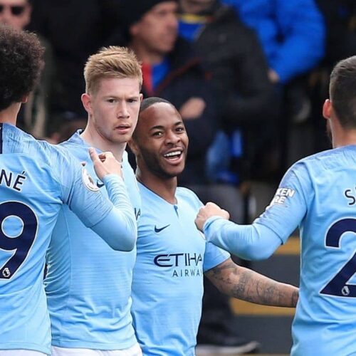 Sterling brace sends Man City top