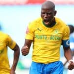 Mamelodi Sundowns captain Hlompho Kekana celebrates his goal with Themba Zwane