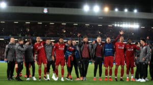 Read more about the article Watch: Liverpool team sing YNWA with fans after comeback win
