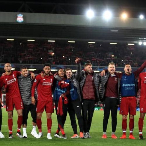 Watch: Liverpool team sing YNWA with fans after comeback win