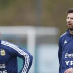 Argentina's player Sergio Aguero and Lionel Messi