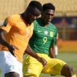 Bafana Bafana striker Lebo Mothiba and Ivory Coast defender Serge Aurier