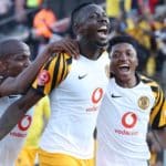 Erick Mathoho of Kaizer celebrates his winning goal against Highlands Park