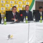 SAFA President Dr Danny Jordaan, SAFA acting CEO, Gay Mokoena and President of SASCOC, Barry Hendricks