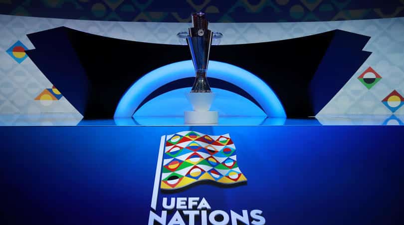 A general view of the trophy during the UEFA Nations League 2020/21 draw at the Beurs van Berlage Conference Centre, Amsterdam.