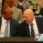 Patrice Motsepe, Chairman of Mamelodi Sundowns with Stanley Matthews CEO of SuperSport United