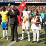 Hlompho Kekana of Mamelodi Sundowns, Nathi Mthethwa, Itumeleng Khune of Kaizer Chiefs before a PSL clash between Downs and Chiefs