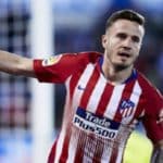 Saul Niguez celebrates after scoring during the La Liga soccer match between Deportivo Alaves and Club Atletico de Madrid at Mendizorrotza stadium.