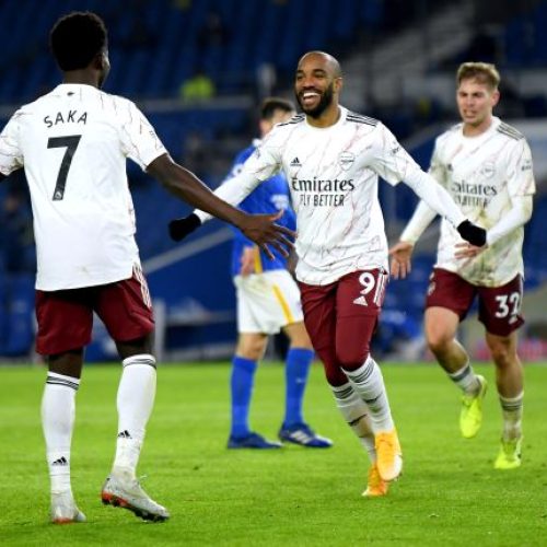 Substitute Lacazette fires Arsenal to victory at beleaguered Brighton