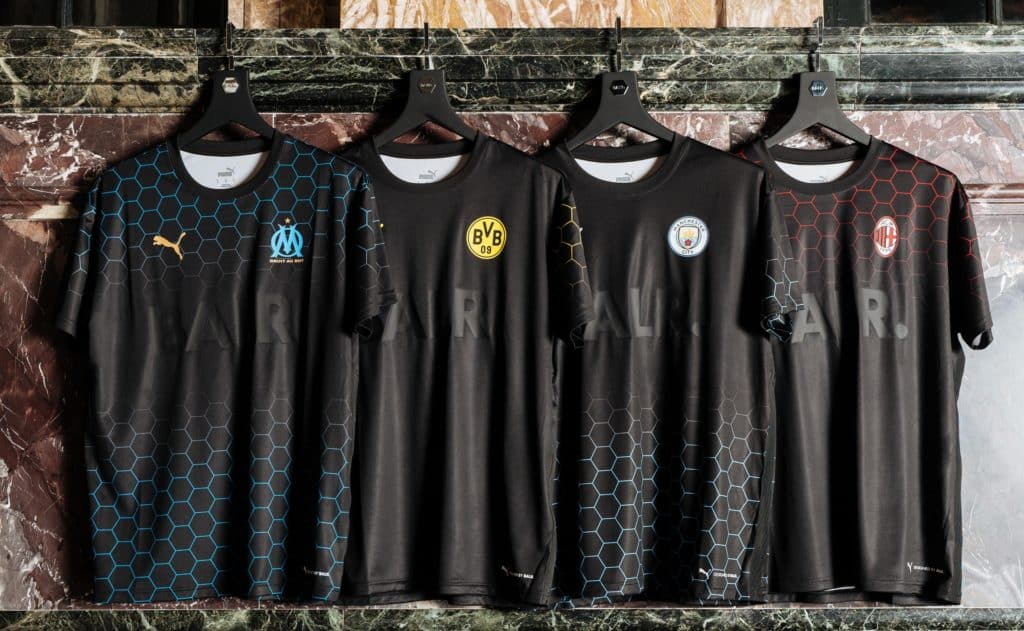 PUMA x BALR. collection reimagines Man City, Dortmund, Marseille and AC  Milan kits in black