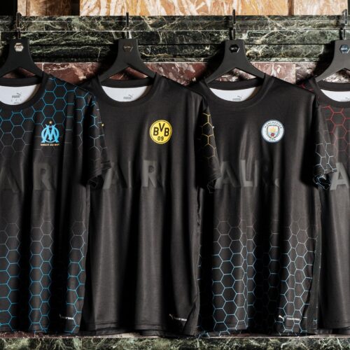 PUMA x BALR. collection reimagines Man City, Dortmund, Marseille, Milan kits in black