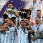 Argengtina captain Lionel Messi lifts the Copa America