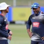 Kyle Verreynne with Tony De Zorzi and Ashwell Prince, coach of the Cape Cobras during the CSA T20 Challenge 2020/21 match between Warriors and Cape Cobras at the Kingsmead Stadium, Durban on the 23 February 2021 ©Muzi Ntombela/BackpagePix
