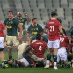South Africa players celebrate victory at the final whistle during the 2021 British and Irish Lions Tour third test between South Africa and BI Lions at Cape Town Stadium on 7 August 2021 ©Ryan Wilkisky/BackpagePix