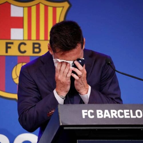 Tearful Lionel Messi gets standing ovation as he says goodbye to Barcelona