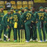 South Africa wait for the 3rd umpire decision during the 2nd One Day International between Sri Lanka and South Africa held at R.Pramadasa International Cricket Stadium in Colombo, Sri Lanka on 4th September, 2021. ©Pradeep Dambarage/BackpagePix