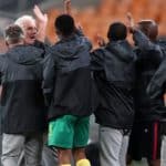 Hugo Broos, coach of Bafana Bafana celebrates beating Ghana