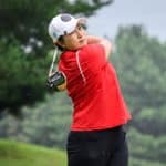 This picture taken on August 30, 2021 shows South Korean golfer Pak Se-ri teeing off as it drizzles during a practice round at the Silk River Country Club golf course in Cheongju. - Five years after retiring, the woman who paved the way for South Korean golfers to dominate the ladies' game still exudes a sense of steely determination on the course. - TO GO WITH Golf-KOR-SKorea-people-social,INTERVIEW by Kang Jin-kyu (Photo by Anthony WALLACE / AFP) / TO GO WITH Golf-KOR-SKorea-people-social,INTERVIEW by Kang Jin-kyu (Photo by ANTHONY WALLACE/AFP via Getty Images)